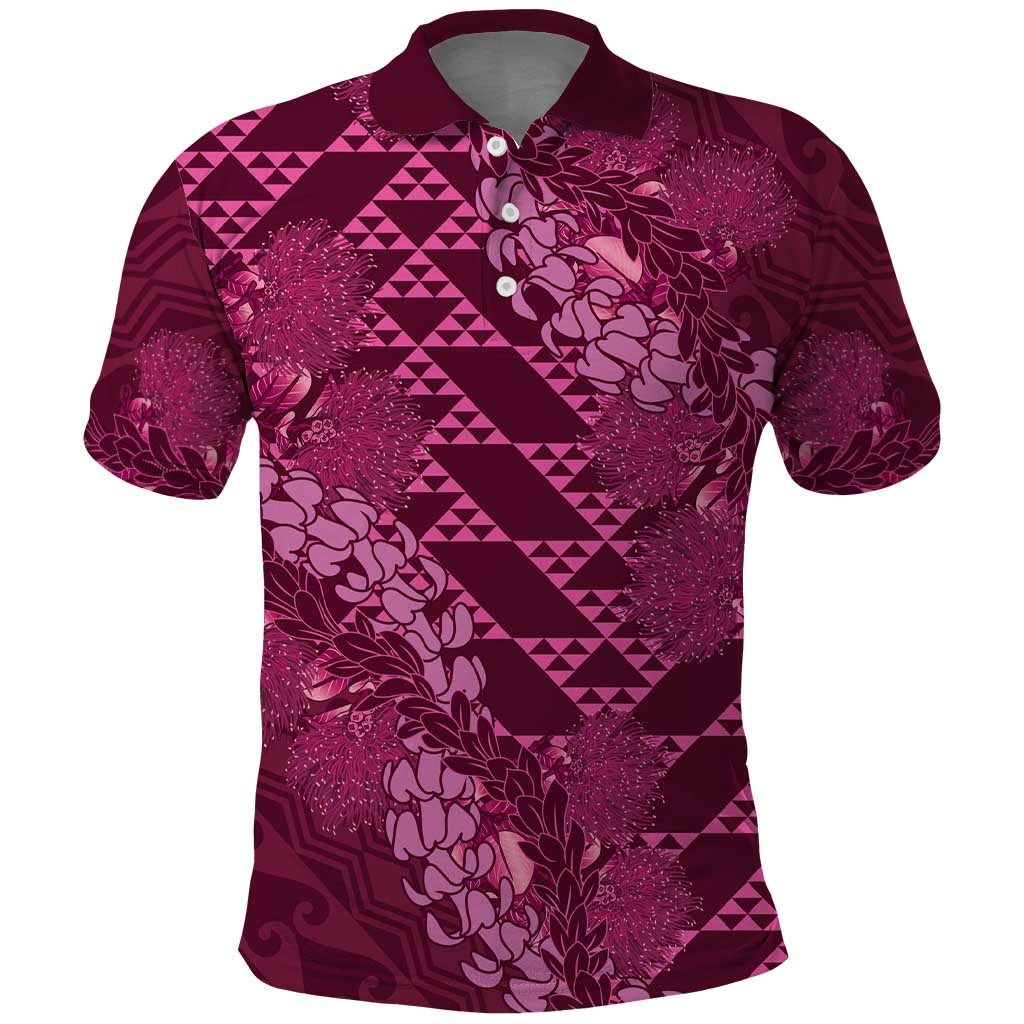 Pink Aloha Hawaii Polo Shirt Hawaiian Kakau Ohia Lehua Lei - Polynesian Pride