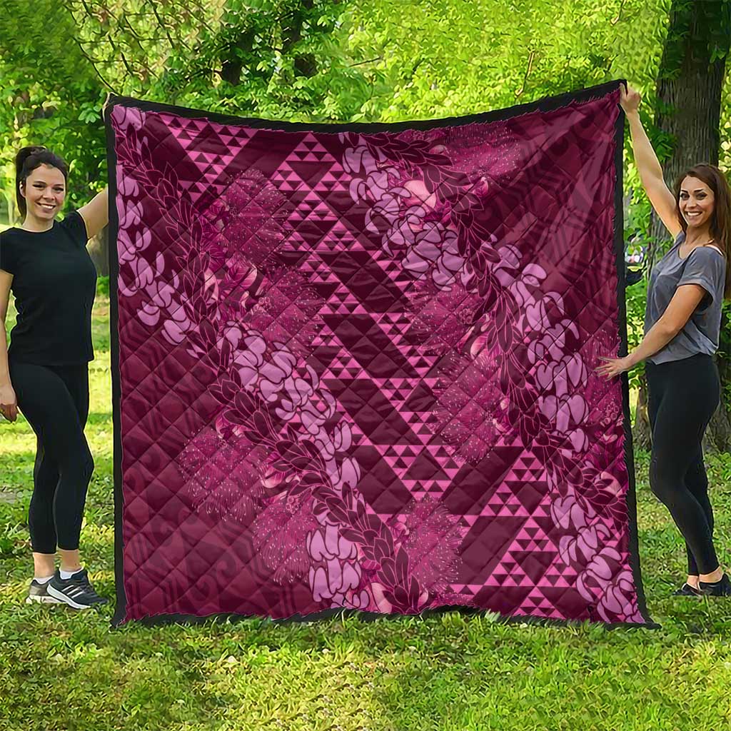 Pink Aloha Hawaii Quilt Hawaiian Kakau Ohia Lehua Lei - Polynesian Pride
