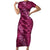 Pink Aloha Hawaii Short Sleeve Bodycon Dress Hawaiian Kakau Ohia Lehua Lei - Polynesian Pride