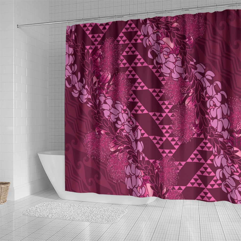 Pink Aloha Hawaii Shower Curtain Hawaiian Kakau Ohia Lehua Lei - Polynesian Pride