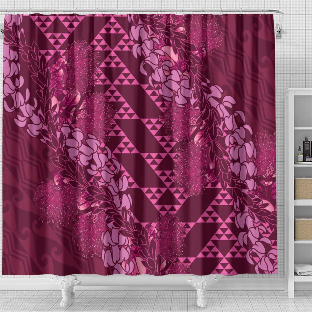 Pink Aloha Hawaii Shower Curtain Hawaiian Kakau Ohia Lehua Lei - Polynesian Pride