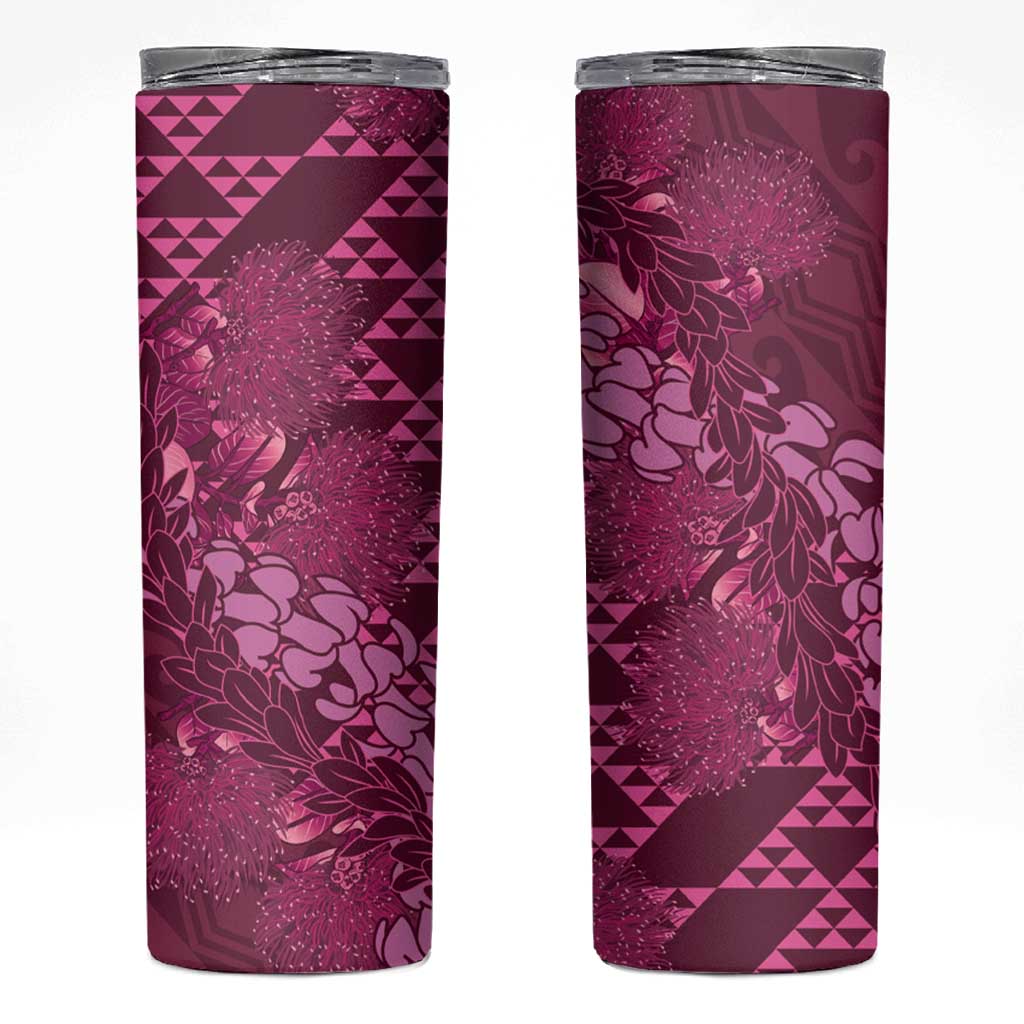 Pink Aloha Hawaii Skinny Tumbler Hawaiian Kakau Ohia Lehua Lei - Polynesian Pride