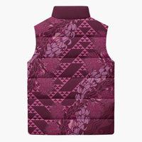 Pink Aloha Hawaii Sleeveless Puffer Jacket Hawaiian Kakau Ohia Lehua Lei - Polynesian Pride