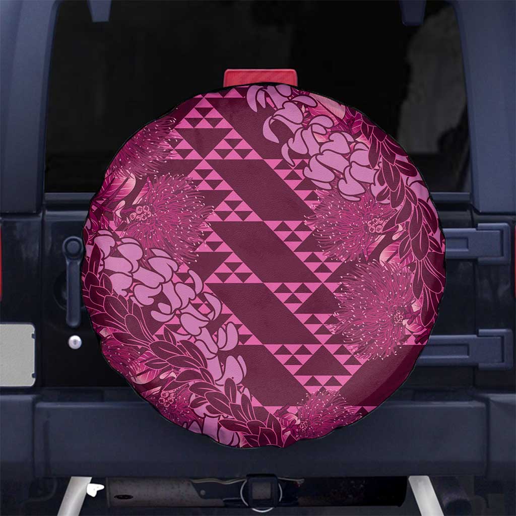 Pink Aloha Hawaii Spare Tire Cover Hawaiian Kakau Ohia Lehua Lei - Polynesian Pride
