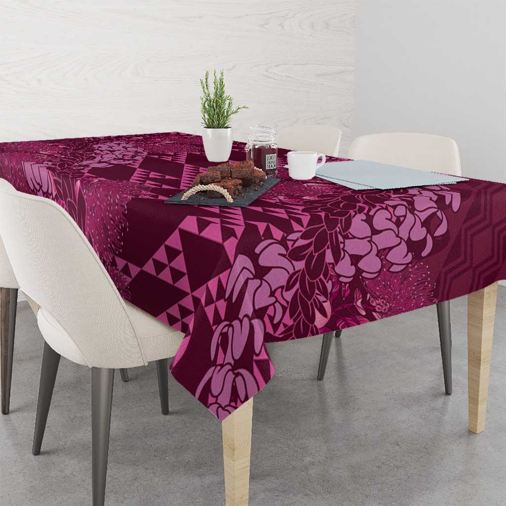 Pink Aloha Hawaii Tablecloth Hawaiian Kakau Ohia Lehua Lei - Polynesian Pride