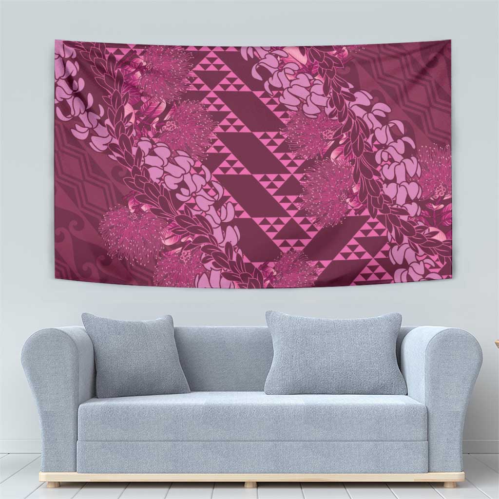 Pink Aloha Hawaii Tapestry Hawaiian Kakau Ohia Lehua Lei - Polynesian Pride