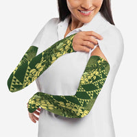 Green Aloha Hawaii Arm Sleeves Hawaiian Kakau Ohia Lehua Lei - Polynesian Pride