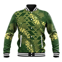 Green Aloha Hawaii Baseball Jacket Hawaiian Kakau Ohia Lehua Lei - Polynesian Pride
