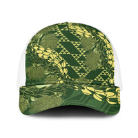 Green Aloha Hawaii Baseball Net Cap Hawaiian Kakau Ohia Lehua Lei - Polynesian Pride