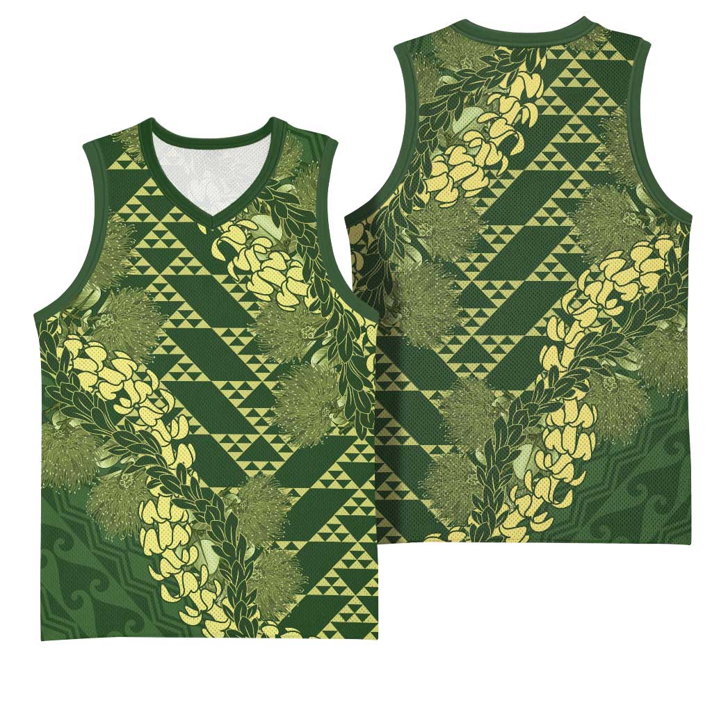 Green Aloha Hawaii Basketball Jersey Hawaiian Kakau Ohia Lehua Lei - Polynesian Pride