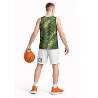 Green Aloha Hawaii Basketball Jersey Hawaiian Kakau Ohia Lehua Lei - Polynesian Pride