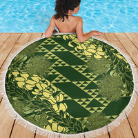 Green Aloha Hawaii Beach Blanket Hawaiian Kakau Ohia Lehua Lei - Polynesian Pride
