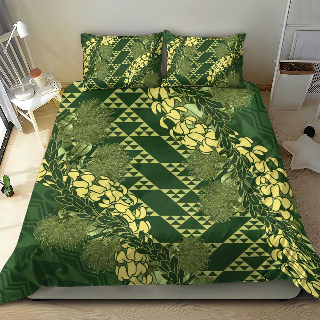 Green Aloha Hawaii Bedding Set Hawaiian Kakau Ohia Lehua Lei - Polynesian Pride
