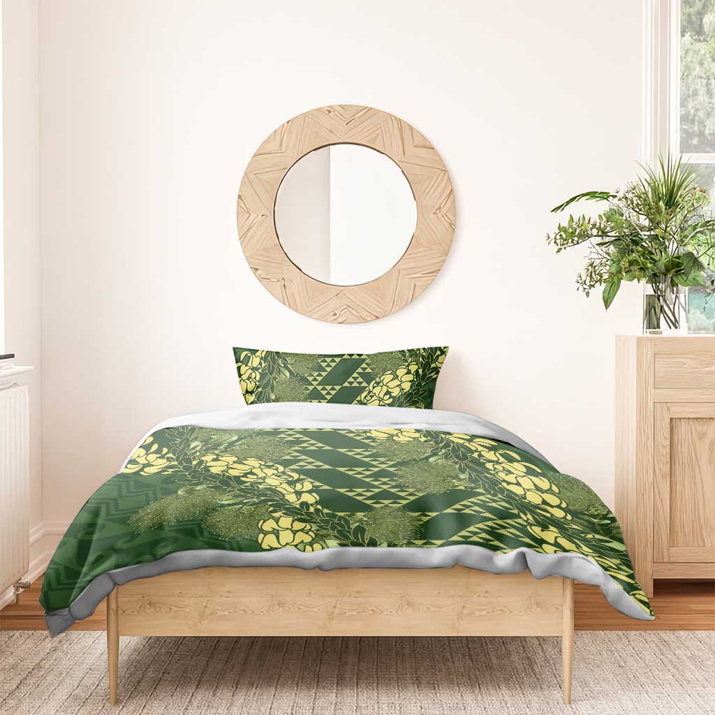 Green Aloha Hawaii Bedding Set Hawaiian Kakau Ohia Lehua Lei - Polynesian Pride