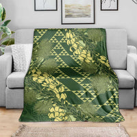 Green Aloha Hawaii Blanket Hawaiian Kakau Ohia Lehua Lei - Polynesian Pride