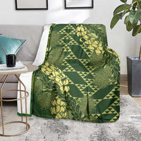 Green Aloha Hawaii Blanket Hawaiian Kakau Ohia Lehua Lei - Polynesian Pride