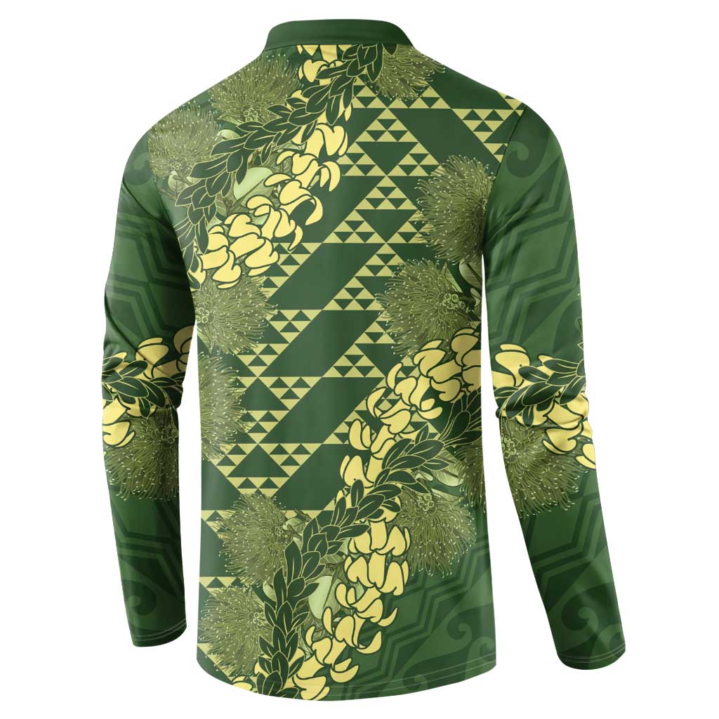 Green Aloha Hawaii Button Sweatshirt Hawaiian Kakau Ohia Lehua Lei - Polynesian Pride