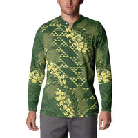 Green Aloha Hawaii Button Sweatshirt Hawaiian Kakau Ohia Lehua Lei - Polynesian Pride