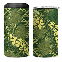 Green Aloha Hawaii 4 in 1 Can Cooler Tumbler Hawaiian Kakau Ohia Lehua Lei - Polynesian Pride