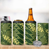 Green Aloha Hawaii 4 in 1 Can Cooler Tumbler Hawaiian Kakau Ohia Lehua Lei - Polynesian Pride
