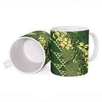Green Aloha Hawaii Ceramic Mug Hawaiian Kakau Ohia Lehua Lei - Polynesian Pride