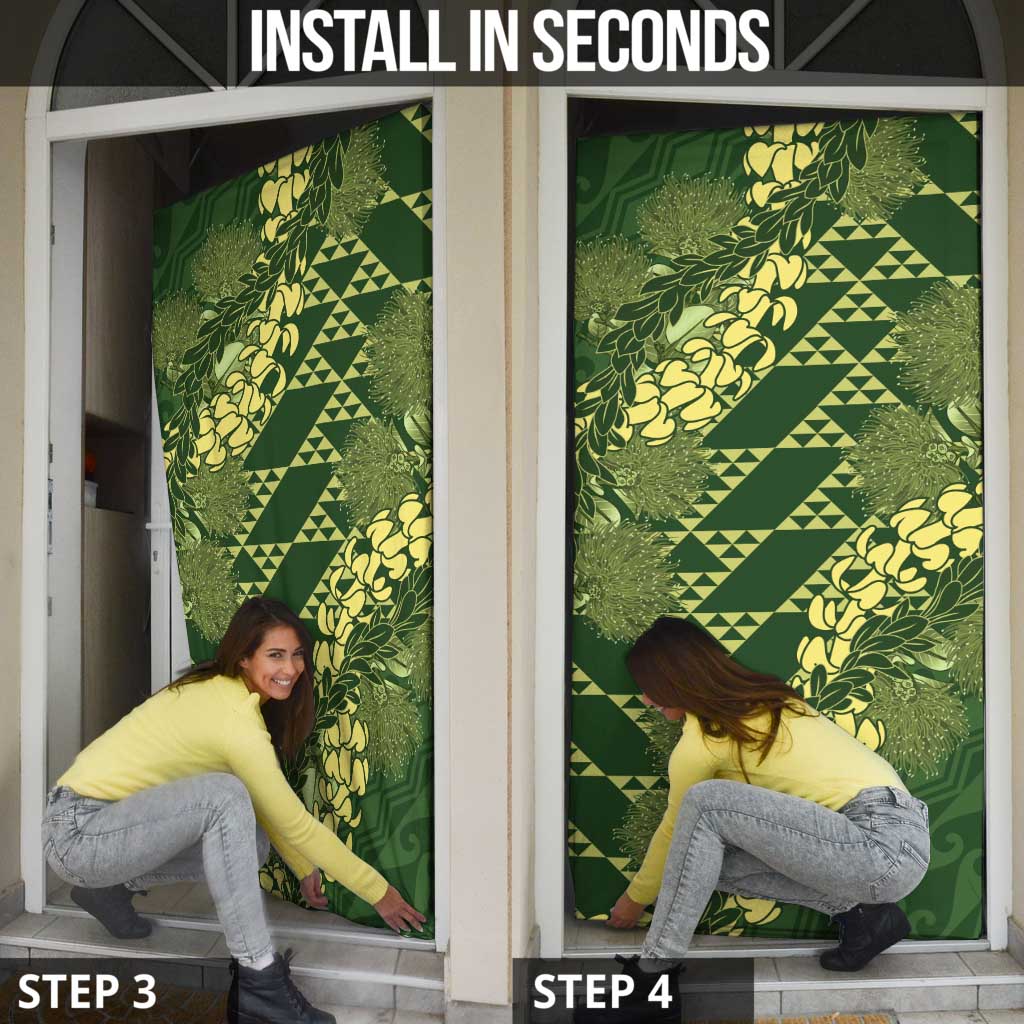 Green Aloha Hawaii Door Cover Hawaiian Kakau Ohia Lehua Lei - Polynesian Pride