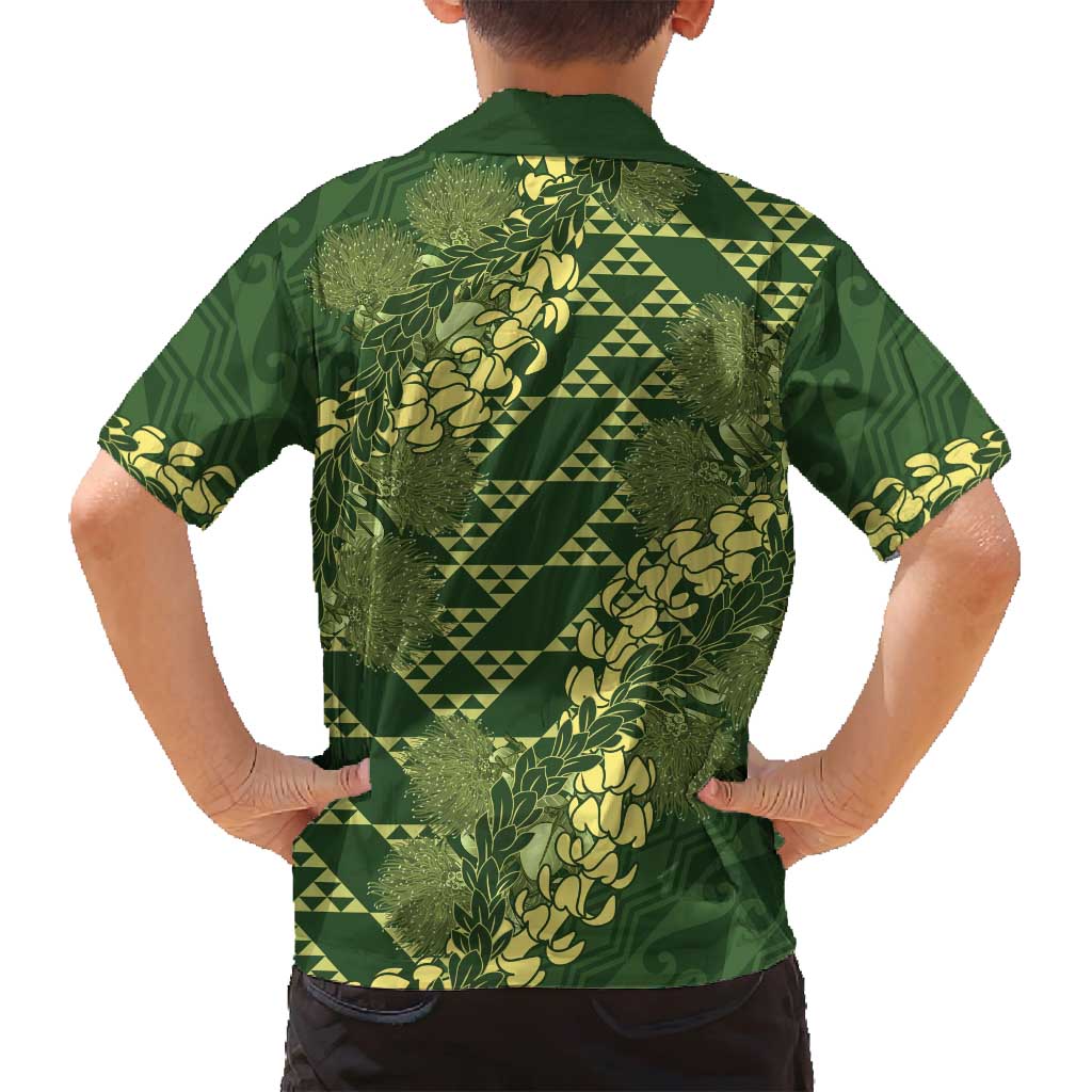 Green Aloha Hawaii Family Matching Long Sleeve Bodycon Dress and Hawaiian Shirt Hawaiian Kakau Ohia Lehua Lei LT14 - Polynesian Pride