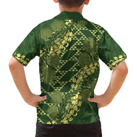 Green Aloha Hawaii Family Matching Long Sleeve Bodycon Dress and Hawaiian Shirt Hawaiian Kakau Ohia Lehua Lei LT14 - Polynesian Pride