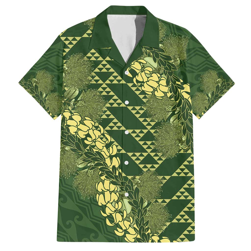 Green Aloha Hawaii Family Matching Long Sleeve Bodycon Dress and Hawaiian Shirt Hawaiian Kakau Ohia Lehua Lei LT14 Dad's Shirt - Short Sleeve Green - Polynesian Pride