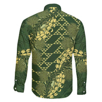 Green Aloha Hawaii Family Matching Long Sleeve Bodycon Dress and Hawaiian Shirt Hawaiian Kakau Ohia Lehua Lei LT14 - Polynesian Pride
