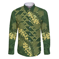 Green Aloha Hawaii Family Matching Mermaid Dress and Hawaiian Shirt Hawaiian Kakau Ohia Lehua Lei LT14 Dad's Shirt - Long Sleeve Green - Polynesian Pride