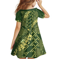 Green Aloha Hawaii Family Matching Short Sleeve Bodycon Dress and Hawaiian Shirt Hawaiian Kakau Ohia Lehua Lei LT14 - Polynesian Pride