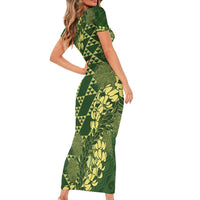 Green Aloha Hawaii Family Matching Short Sleeve Bodycon Dress and Hawaiian Shirt Hawaiian Kakau Ohia Lehua Lei LT14 - Polynesian Pride