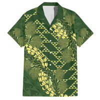 Green Aloha Hawaii Family Matching Tank Maxi Dress and Hawaiian Shirt Hawaiian Kakau Ohia Lehua Lei - Polynesian Pride