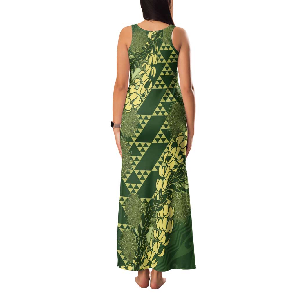 Green Aloha Hawaii Family Matching Tank Maxi Dress and Hawaiian Shirt Hawaiian Kakau Ohia Lehua Lei - Polynesian Pride