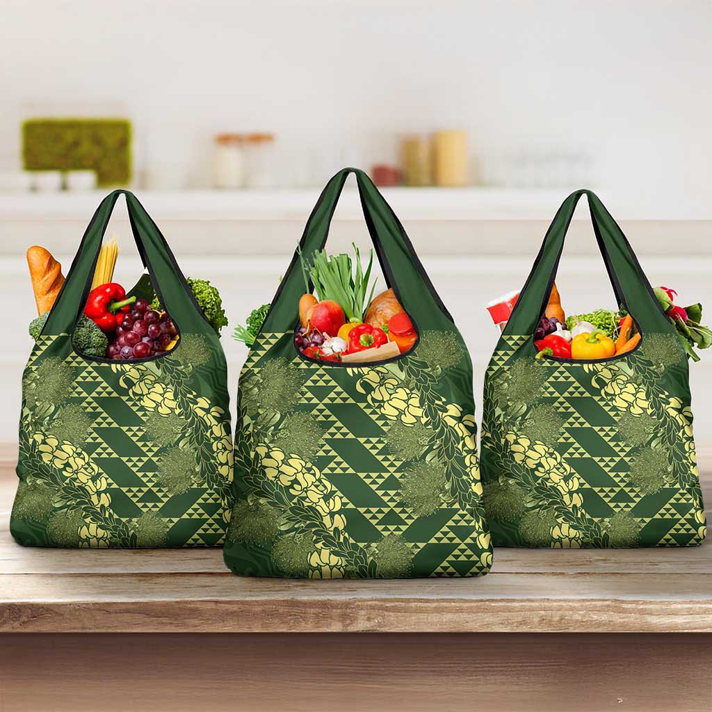 Green Aloha Hawaii Grocery Bag Hawaiian Kakau Ohia Lehua Lei - Polynesian Pride
