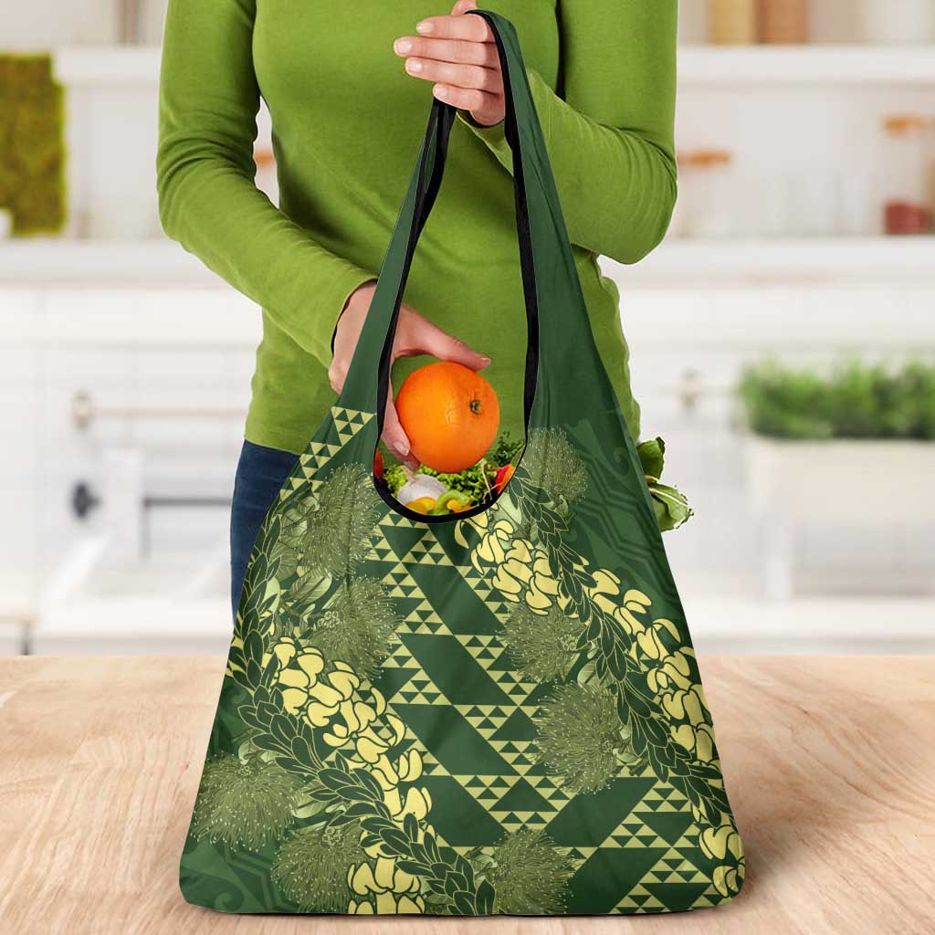 Green Aloha Hawaii Grocery Bag Hawaiian Kakau Ohia Lehua Lei - Polynesian Pride