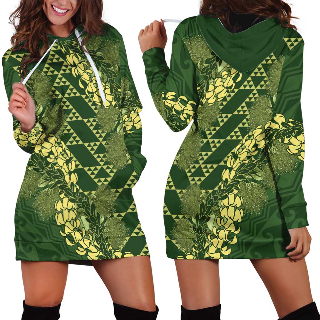 Green Aloha Hawaii Hoodie Dress Hawaiian Kakau Ohia Lehua Lei - Polynesian Pride