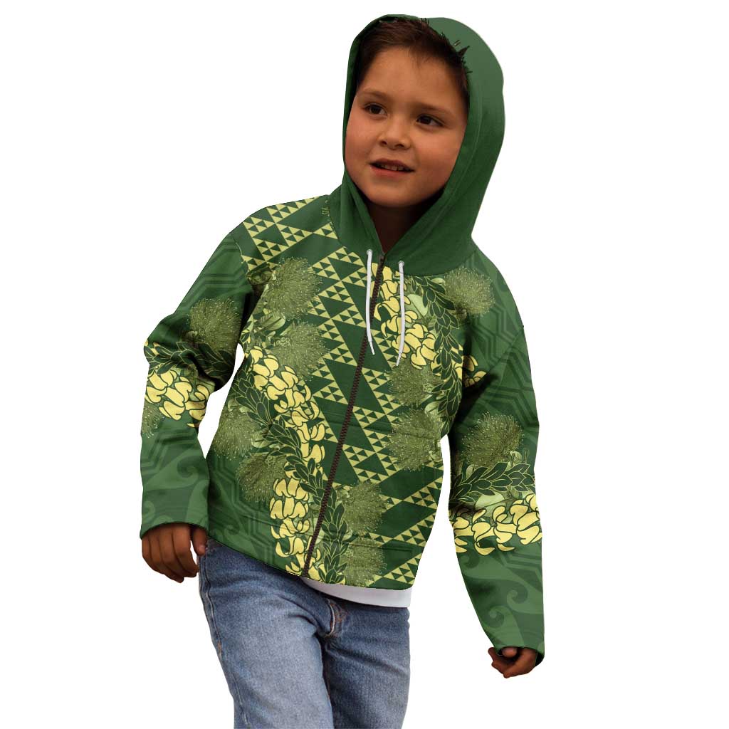 Green Aloha Hawaii Kid Hoodie Hawaiian Kakau Ohia Lehua Lei - Polynesian Pride