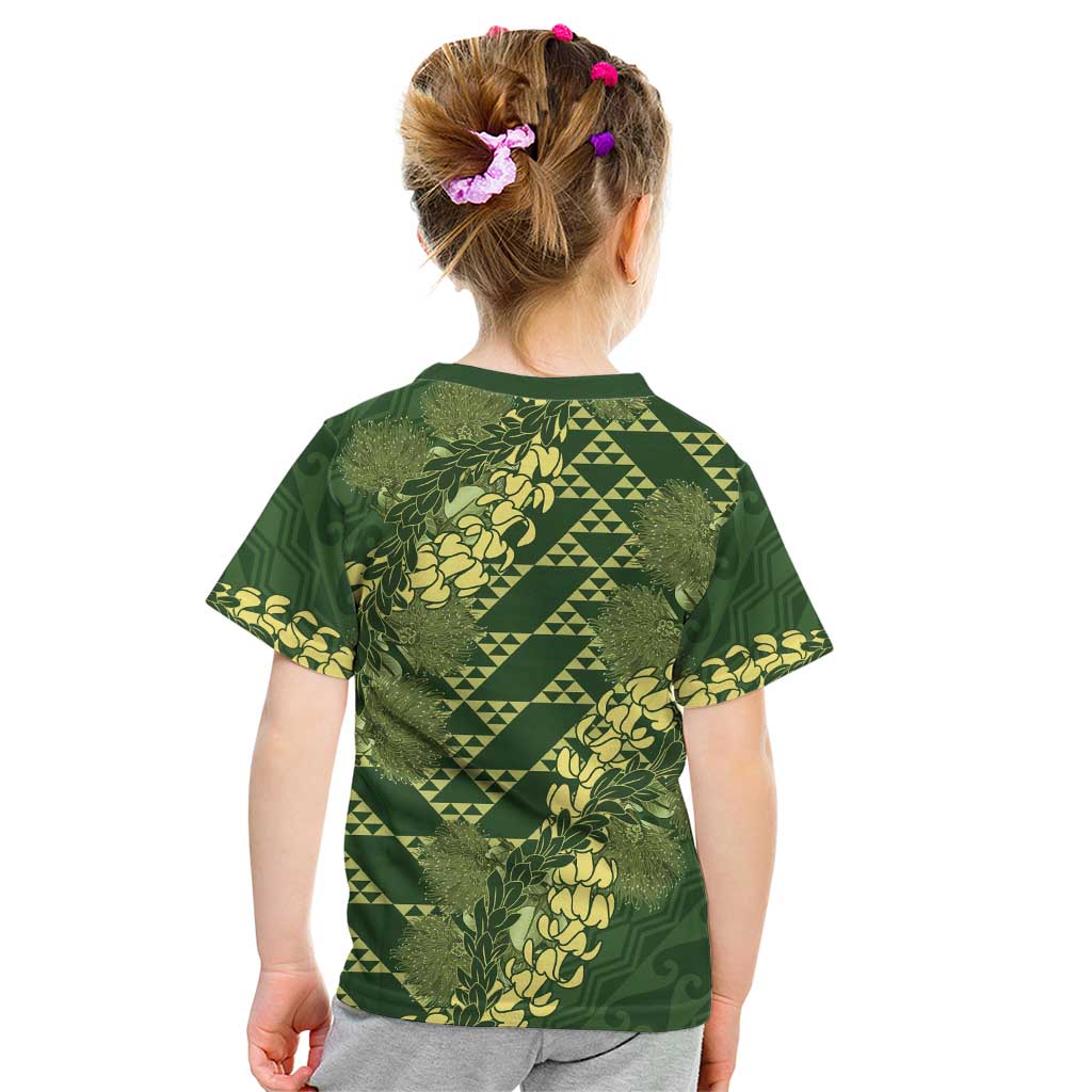 Green Aloha Hawaii Kid T Shirt Hawaiian Kakau Ohia Lehua Lei - Polynesian Pride