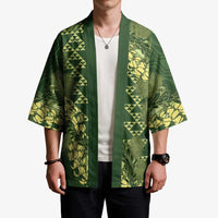 Green Aloha Hawaii Kimono Hawaiian Kakau Ohia Lehua Lei - Polynesian Pride