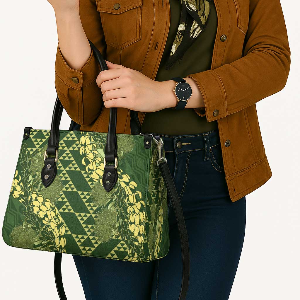 Green Aloha Hawaii Leather Bag Hawaiian Kakau Ohia Lehua Lei - Polynesian Pride