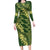 Green Aloha Hawaii Long Sleeve Bodycon Dress Hawaiian Kakau Ohia Lehua Lei - Polynesian Pride
