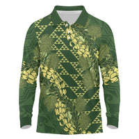 Green Aloha Hawaii Long Sleeve Polo Shirt Hawaiian Kakau Ohia Lehua Lei - Polynesian Pride