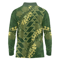 Green Aloha Hawaii Long Sleeve Polo Shirt Hawaiian Kakau Ohia Lehua Lei - Polynesian Pride