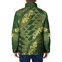 Green Aloha Hawaii Padded Jacket Hawaiian Kakau Ohia Lehua Lei - Polynesian Pride