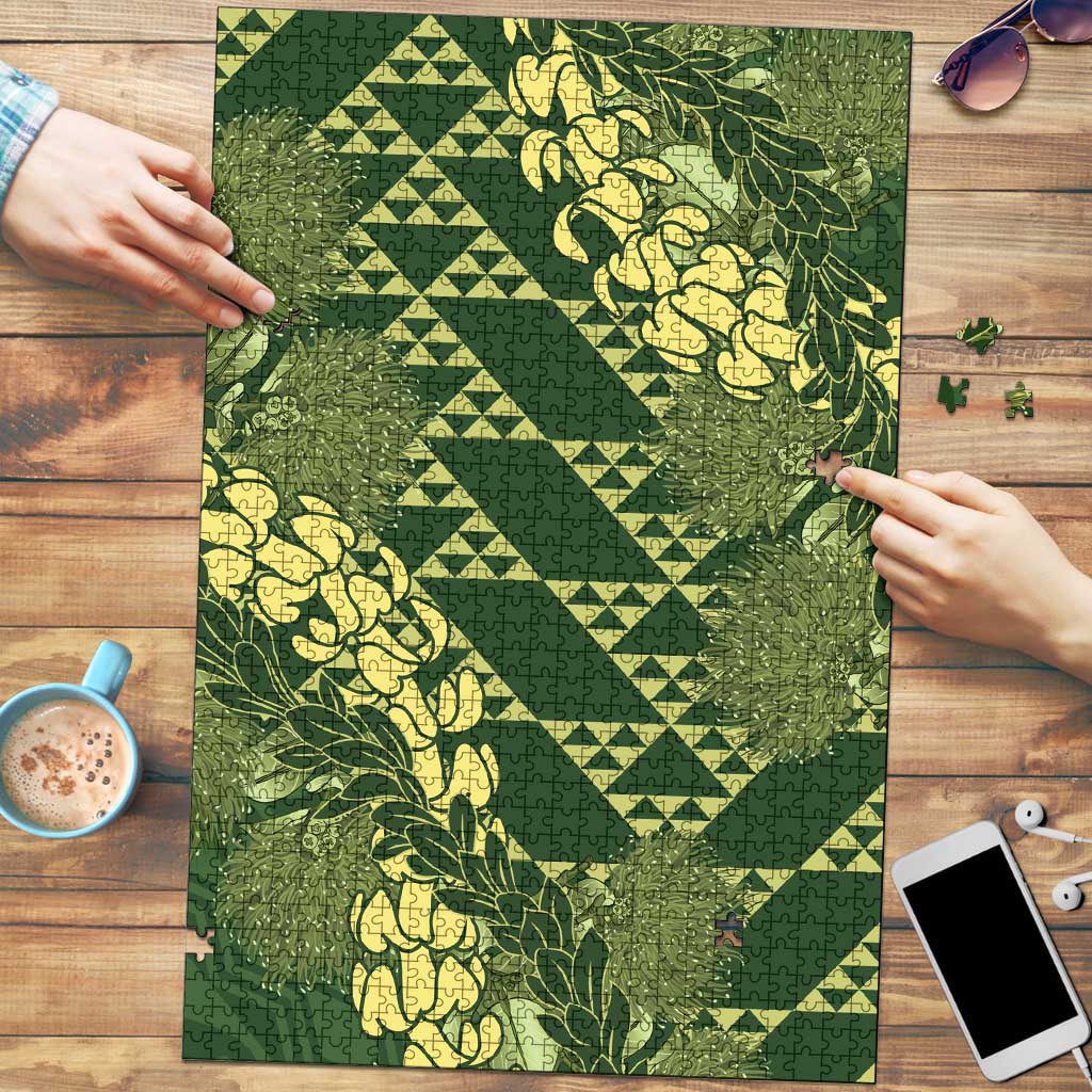 Green Aloha Hawaii Puzzle Hawaiian Kakau Ohia Lehua Lei - Polynesian Pride