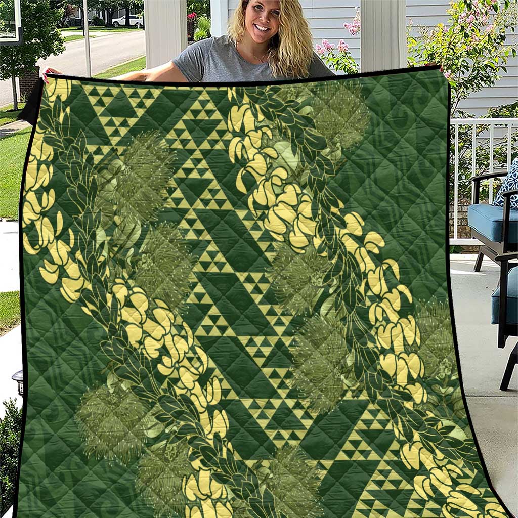 Green Aloha Hawaii Quilt Hawaiian Kakau Ohia Lehua Lei - Polynesian Pride