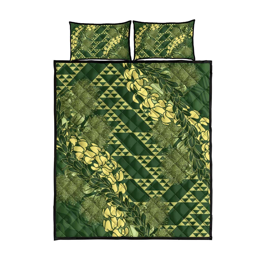 Green Aloha Hawaii Quilt Bed Set Hawaiian Kakau Ohia Lehua Lei - Polynesian Pride