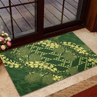 Green Aloha Hawaii Rubber Doormat Hawaiian Kakau Ohia Lehua Lei - Polynesian Pride